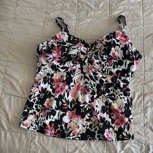 Swimsuits For All Floral Bikini Top Underwire - Black and Pink Floral - 22